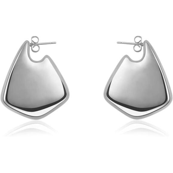 Trendy Geometric Silver Statement Earrings – Chunky Lightweight Drops - Picture 6 of 6